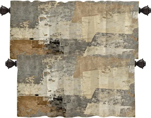 Miniatura 124 de Shrahala Beige and Orange Abstract Art Brushstrokes Blackout Curtain Tiers, Abstract Oil Paint Kitchen Valance Light Blocking Tier Drapes with Rod