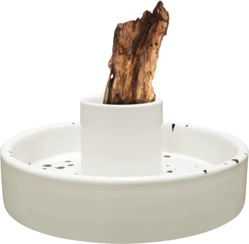 Gute Soporte de cerámica de Palo Santo, hecho a mano, colector de cenizas moteadas blancas, quemador de incienso para palitos de palo santo, salvia