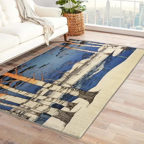 Miniatura 8 de Alfombras blancas de abedul para dormitorio, sala de estar, alfombra de bosque de 3 x 5, lavable, antideslizante, suave, alfombra de pelo bajo, Dfg4