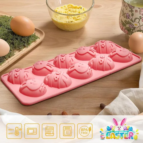 Miniatura 5 de Moldes de gelatina de huevo de Pascua, paquete de 3 moldes de chocolate con forma de conejo, molde de silicona para golosinas de chocolate, dulces
