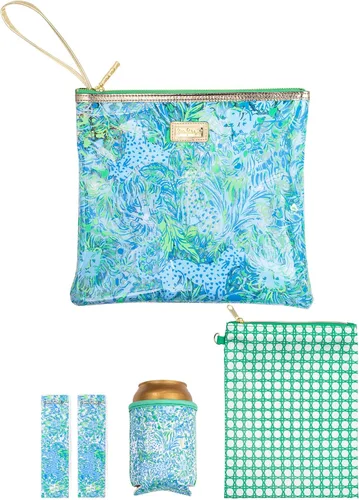 Miniatura 9 de Lilly Pulitzer Funda de vinilo resistente al agua para la playa, bolsa con cremallera incluye protector de bebidas, funda pequeña y clips para toalla