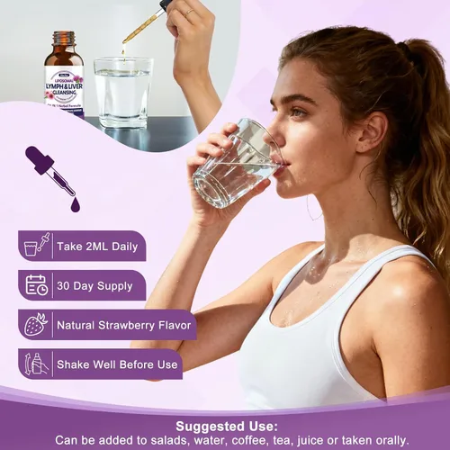 Miniatura 7 de Gotas de drenaje linfático liposomal, limpieza de hígado 26 en 1, desintoxicación y reparación con cardo mariano, equinácea, glutatión, vitaminas