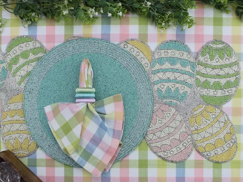 Miniatura 4 de COTTON CRAFT Happy Hunting - Camino de mesa hecho a mano con cuentas, huevos de Pascua, conejo, conejo, almuerzo, cena, celebración, fiesta