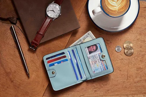 Miniatura 6 de Gostwo - Cartera compacta de piel genuina de lujo para mujer con bloqueo de RFID y ventana de identificación