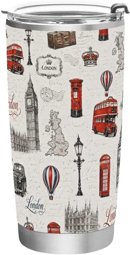 Miniatura 13 de ALAZA Taza aislada de viaje con tapa y pajilla, con diseño de bandera británica de Inglaterra, con tapa y pajilla, botella de agua al vacío de doble