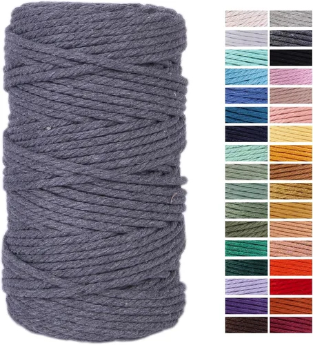 Miniatura 81 de Cuerda de Macramé Gris Claro 3mm x 109 Yardas, Cuerda de Algodón de Colores Cuerda para Manualidades Cuerda de Algodón Colorida para Colgar