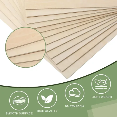 Miniatura 3 de Paquete de 48 hojas de tilo de 1/8 x 12 x 12 pulgadas, madera sin terminar para manualidades, tilo de 0.118 pulgadas para corte y grabado láser