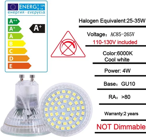Miniatura 2 de Bombilla LED MR16 GU10 4W 85-265V 120V no regulable 6000K luz diurna blanca foco LED 35w reemplazo de bombilla halógena (blanco frío 6000k 6 piezas)