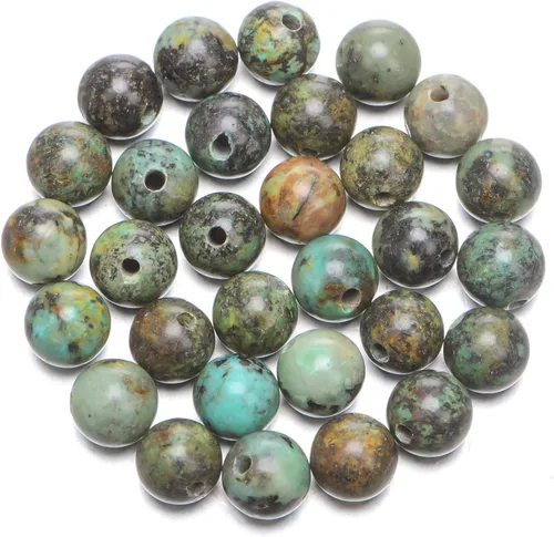 Miniatura 14 de AD Beads Cuentas redondas sueltas de piedras preciosas naturales de 0.394 in, agujero grande, tamaño de 0.079 in, 30 unidades (perla blanca)