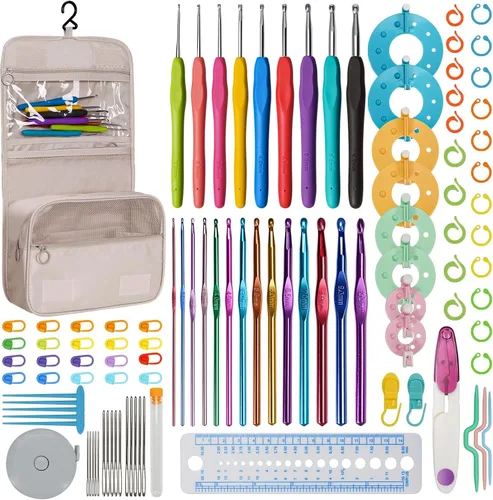 Miniatura 8 de RealPlus Ganchos de ganchillo, juego de 12 tamaños de ganchillo, kit de ganchillo para principiantes, agujas de tejer con asas ergonómicas