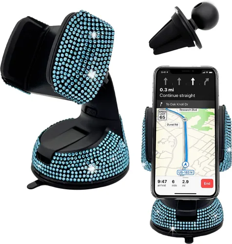 Miniatura 8 de Bling Soporte de Teléfono para Coche, Soporte de Teléfono Ajustable en 360 Grados de Cristal para Salpicadero y Ventilación de Coche, Soporte