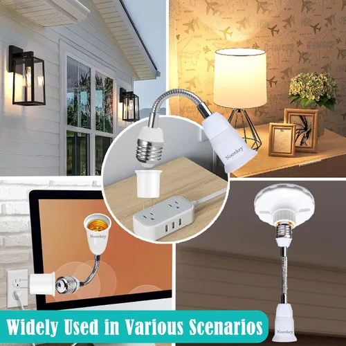 Miniatura 6 de Noonkey Extensor de enchufe de luz [2 unidades], cuello flexible ajustable de 360 grados, adaptador de extensión de 7.5 in/7.5 pulgadas, compatible