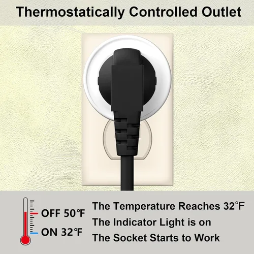 Miniatura 4 de Toma de corriente controlada termostáticamente: (2 piezas) se enciende automáticamente por debajo de 32 ℉, apagado por encima de 50 ℉, enchufe