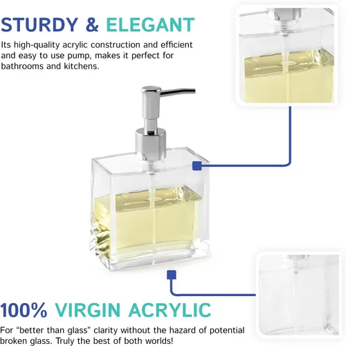 Miniatura 5 de Huang Acrylic Dispensador de jabón líquido rectangular transparente recargable para encimera de tocador de baño, fregadero de cocina, capacidad