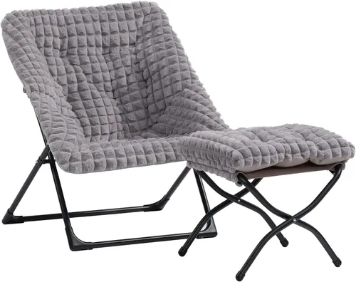 HollyHOME Silla Platillo Extra Grande con Otomana Plegable, Cómodo Conjunto de Silla Plegable Extragrande y Taburete Reposapiés Plegable, Silla de