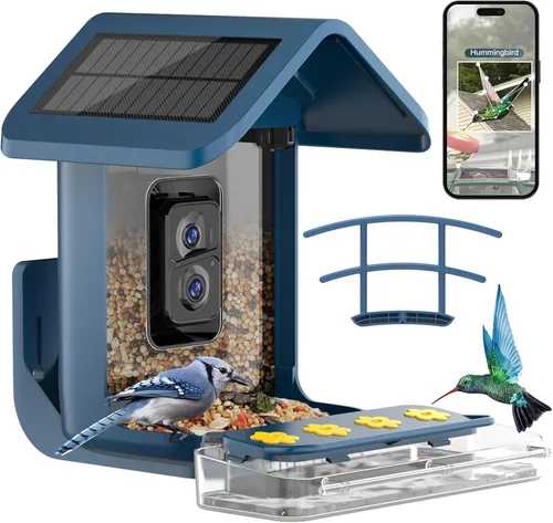 Miniatura 13 de Alimentador para pájaros con cámara con energía solar: Alimentador inteligente para pájaros con cámara de 2K de alimentación en vivo para el patio