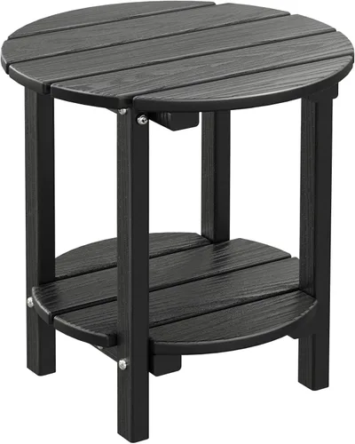 Miniatura 16 de Mesa auxiliar redonda de 2 niveles para exteriores con veta similar a la madera, mesa auxiliar Adirondack de HDPE para patio, mesa auxiliar Azul