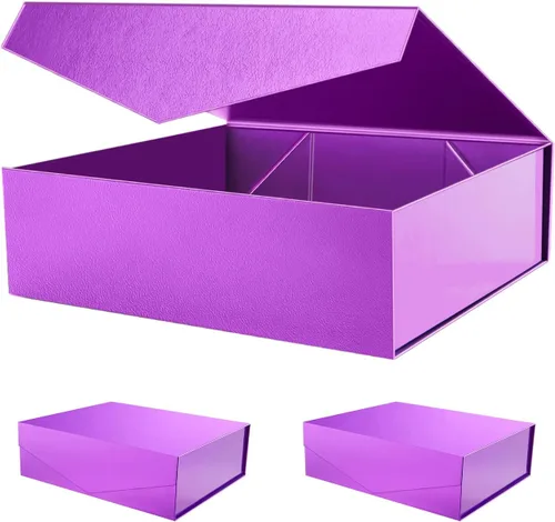 PACKHOME 17 x 14.5 x 5.5 pulgadas, 3 cajas de regalo extra grandes con tapas, cajas de cierre magnético para ropa y regalos grandes (color morado
