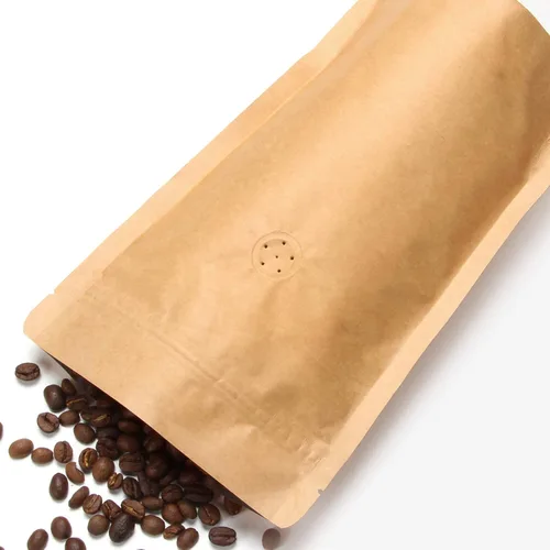 Miniatura 3 de Bolsas de café con cierre de cremallera de papel kraft natural, alta barrera con válvula unidireccional y cremallera resellable, 8 onzas