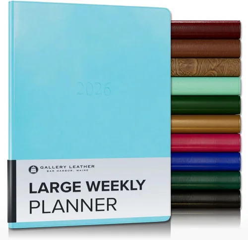 Miniatura 133 de Gallery Leather Agenda semanal y mensual grande 2025-2026, agenda y cuaderno con elegantes bordes de página dorados dorados, 12 meses, cactus Cactus