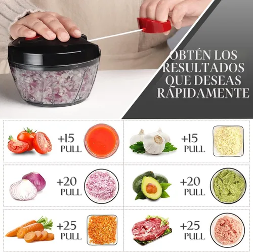 Miniatura 2 de Ourokhome Procesado manual de alimentos, picador de verduras portátil, rápido y con cuerda, para pequeñas cocinas, para ajo, cebolla, jengibre