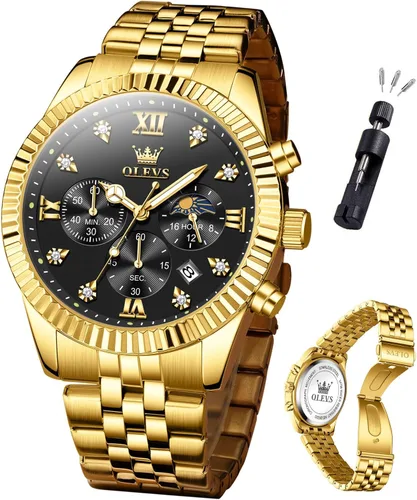 Miniatura 11 de OLEVS Watch Men Luxury Fashion Watches for Men Classic Large Face Stainless Steel Waterproof Mens Watches Analog Quartz Fancy Dress Date Moon Phase
