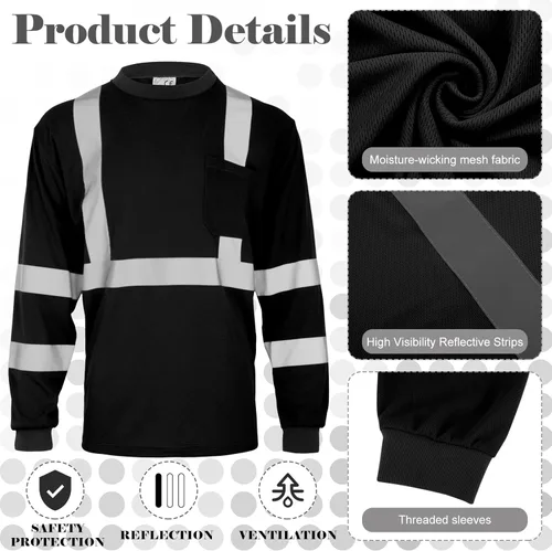 Miniatura 3 de Amylove 4 piezas de camisa de seguridad de manga larga reflectante de alta visibilidad, camisas de trabajo de construcción para hombres y mujeres