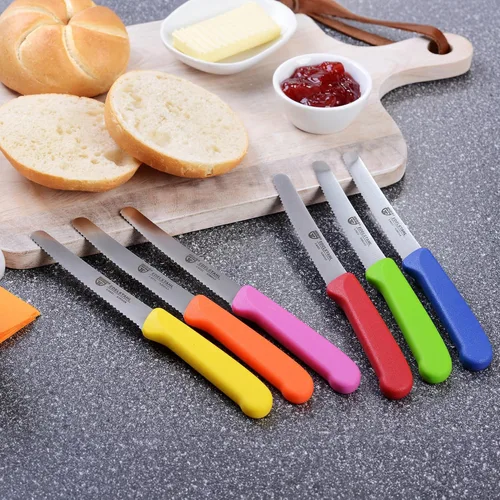 Miniatura 4 de GRÄWE cuchillo de mesa 6 piezas, juego de cuchillos para cortar, paquete de 6 cuchillos de pan, cuchillo de desayuno con borde dentado en un lado