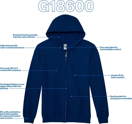 Miniatura 41 de Gildan Sudadera con capucha y cremallera completa para hombre