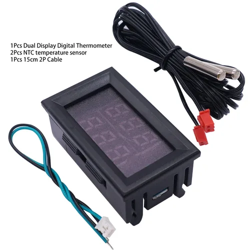 Miniatura 7 de Termómetro digital weideer, pantalla LED dual, Fahrenheit a Centígrado, ajustable DC 4-28V, -67~+248℉/-55～+120℃, sensor de temperatura de alta