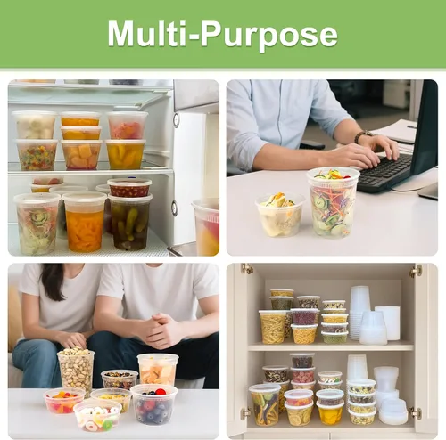 Miniatura 6 de Dipoo 60 juegos (120 piezas) recipientes Deli con tapas de 8 oz, recipientes de plástico herméticos, a prueba de fugas y sin BPA para llevar