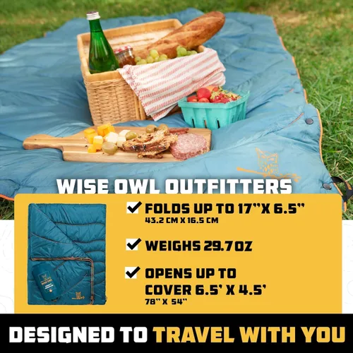 Miniatura 2 de Wise Owl Outfitters - Manta de campamento al aire libre – Manta de plumón hinchada plegable y ligera para mochilero, senderismo y viaje – Manta Negro