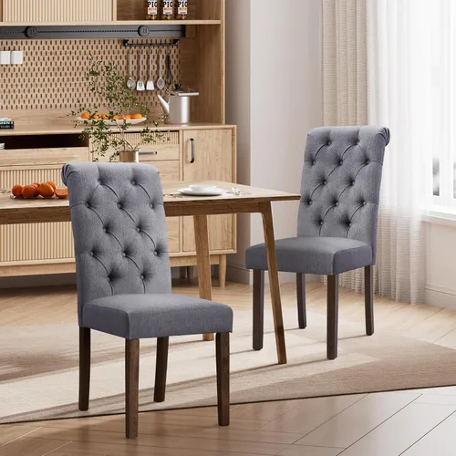 Miniatura 24 de Juego de 2 sillas de comedor, tapizadas Parsons con botones y patas de madera maciza, sillas de cocina de tela moderna para comedor, color beige