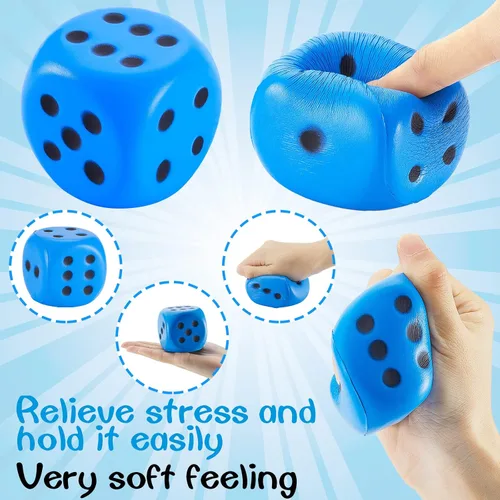 Miniatura 2 de Zomiboo 2 dados grandes de espuma de 2.3 pulgadas para el aula, gigantes de 6 caras, decoración de fiesta de casino, juguete para aliviar la azul