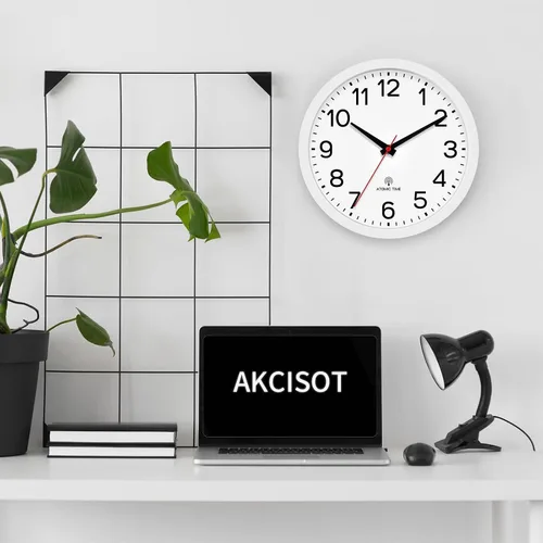 Miniatura 7 de AKCISOT Reloj de Pared Atómico de 10 Pulgadas Relojes Analógicos para Cocina Interior - Reloj Silencioso Operado con Batería para Dormitorio Oficina