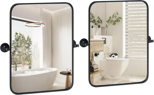 Miniatura 10 de Tangkula Espejo pivote de 30 x 22 pulgadas, espejo de baño inclinable con película inastillable, soportes de pared, espejo enmarcado para montaje