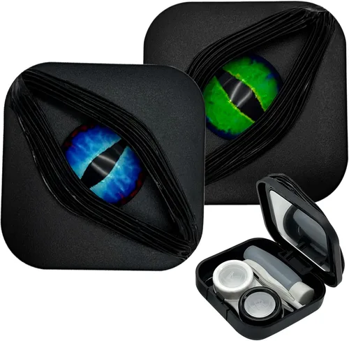 Paquete de 2 fundas para lentes de contacto de Halloween (solo funda, sin contactos), color negro gótico, moderno y a prueba de fugas,