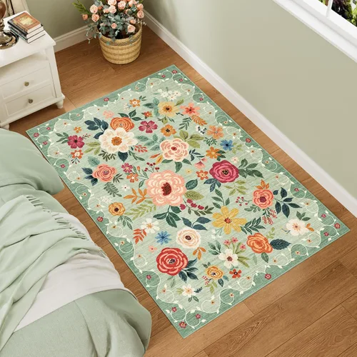 Miniatura 127 de DUKINO Alfombra de área de 6 x 9 pies, alfombra floral para sala de estar, ligera, antideslizante, lavable, alfombra de interior de pelo bajo