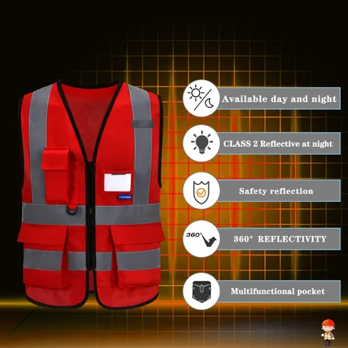 Miniatura 3 de A-SAFETY Chaleco rojo de alta visibilidad