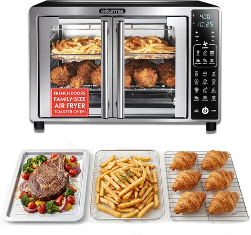 Miniatura 12 de Gourmia Freidora de aire para puerta francesa: horno de convección de gran capacidad de 25 cuartos de galón, fryfroce 360°, pantalla digital con 17