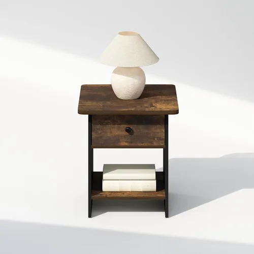Miniatura 6 de Furinno TIDUR - Mesita de noche cuadrada de esquina redonda con compartimento de almacenamiento, mesa de noche, mesa auxiliar, mesa auxiliar