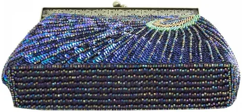 Miniatura 8 de Bolso de noche con cuentas de lentejuelas para mujer, estilo retro, pavo real, bolso de novia, bolso vintage brillante para fiesta, boda, cóctel