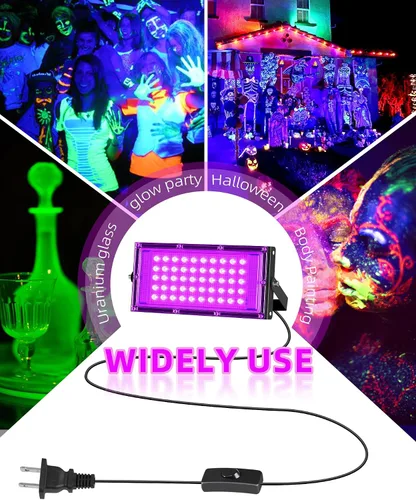 Miniatura 7 de THECHAM Luces LED negras de 50 W IP66, impermeable, luz negra para exteriores con enchufe de 5.9 pies + interruptor, luz negra de inundación
