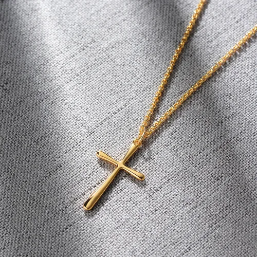 Miniatura 40 de Fettero - Collar con dije de cruz de fe, chapado en oro de 14 K, cadena fina, minimalista, simple, pequeña, para oración, regalo de joyería religiosa