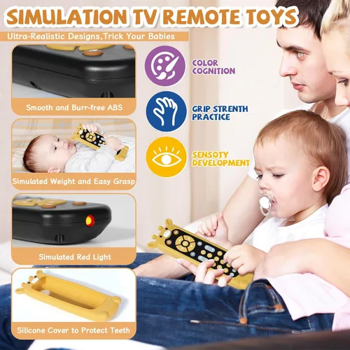 Miniatura 5 de Orzbow Juguete de control remoto para bebés de más de 6 meses con cubierta de silicona para mordedor, juguete remoto de TV con luz y sonido Negro