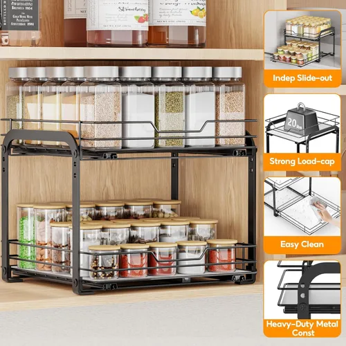 Miniatura 6 de Organizador de especias para gabinete, estante de especias vertical extraíble de 2 niveles, organización de especias de metal resistente