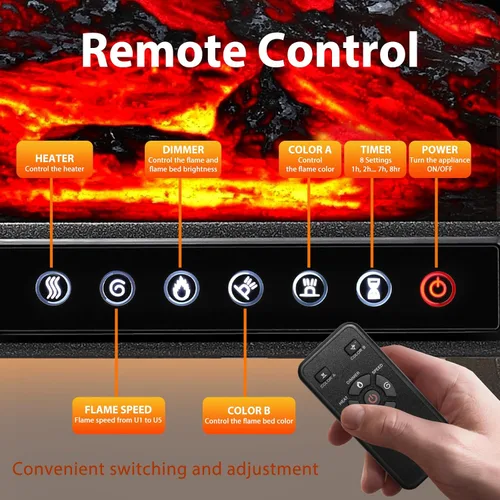 Miniatura 2 de ZAFRO Calentador eléctrico de chimenea de 24 pulgadas, 5100 BTU independiente con control remoto y temporizador, color de llama ajustable, 500 Negro