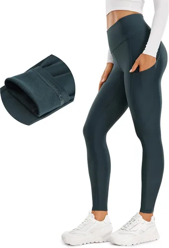 CRZ YOGA Leggings térmicos con forro polar para mujer de 28 pulgadas, pantalones de senderismo cálidos de cintura alta con bolsillos, mallas de