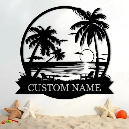 Miniatura 14 de Letreros de faro de metal personalizados Arte de pared de cabina al aire libre personalizado para playa costera Letrero de apellido Regalo