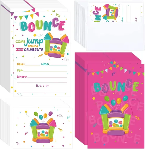 Nezyo 30 invitaciones de cumpleaños de Bounce House, invitaciones de fiesta de salto, tarjeta de invitación para fiesta de cumpleaños, graduación,